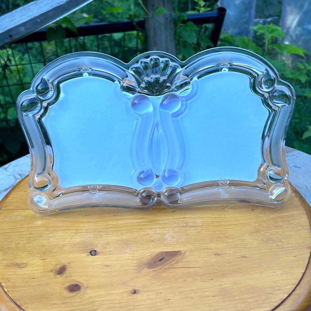 Vintage Satin Vista Double Picture Frame Clear Frosted Scrolled Glass Mikasa